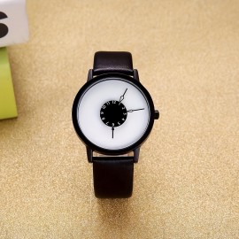 Stylish Round Pointer Quartz Watch - Innovative Analog Display with Durable PU Leather Strap - Perfect Unisex Gift for Women, Men, Teens & Students - Everyday Fashion Accessory