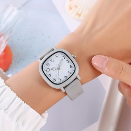 Vibrant Candy Color Square Pointer Analog Quartz Watch - Fashionable Silicone Strap, Water-Resistant, Daily Wear, Perfect for Women's Everyday Use