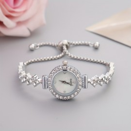 Shimmering Luxury Rhinestone Quartz Watch - Fashionable Iridescent Dial - Adjustable Bracelet Wristwatch for Casual Glamour