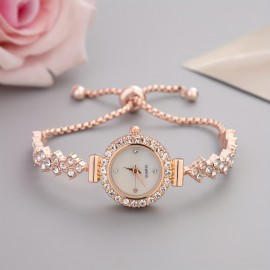 Shimmering Luxury Rhinestone Quartz Watch - Fashionable Iridescent Dial - Adjustable Bracelet Wristwatch for Casual Glamour