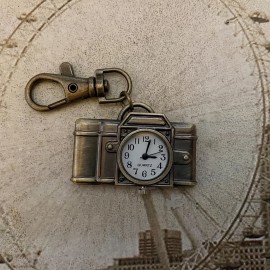 Vintage-Inspired Camera Shaped Pocket Watch - Quartz Movement, Bronze Plated, Creative Key Chain, Trendy Pendant, Stylish Bag Accessory, Novelty Gift Idea, Unique Collectible Item