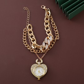 Rhinestone Heart Fashion Quartz Bracelet Watch Cute Elephant Clover Pendant Bangle Cuff Watch For Women   Her