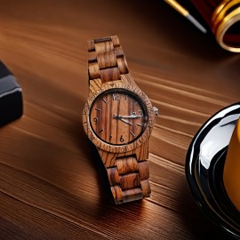 1pc Men's Date Display Lightweight Wood Quartz Wrist Watches