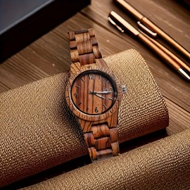 1pc Men's Date Display Lightweight Wood Quartz Wrist Watches