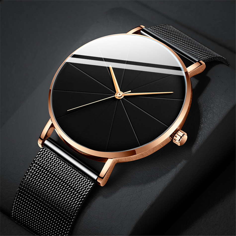 casual round pointer quartz watch large geo dial analog mesh strap wristwatch for women men details 1