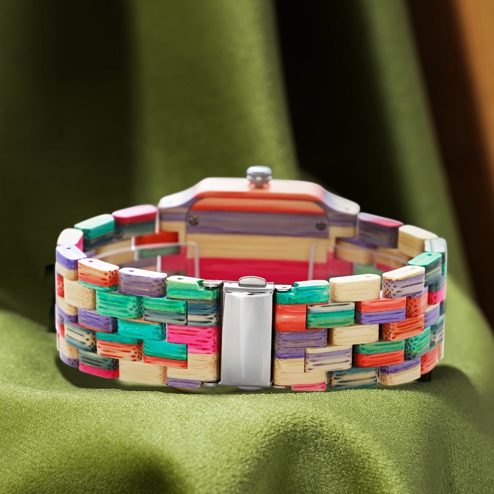 vintage wooden quartz watch for women handmade analog timepiece with luminous hands details 4