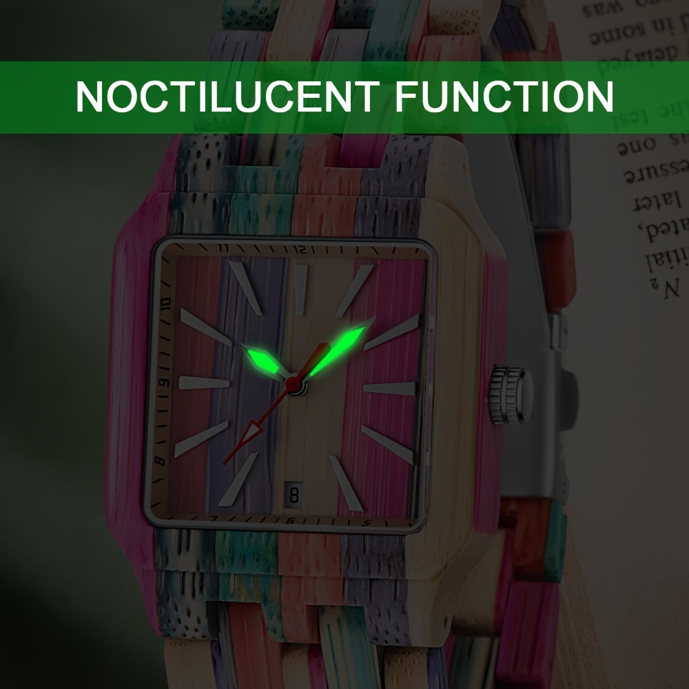 vintage wooden quartz watch for women handmade analog timepiece with luminous hands details 5
