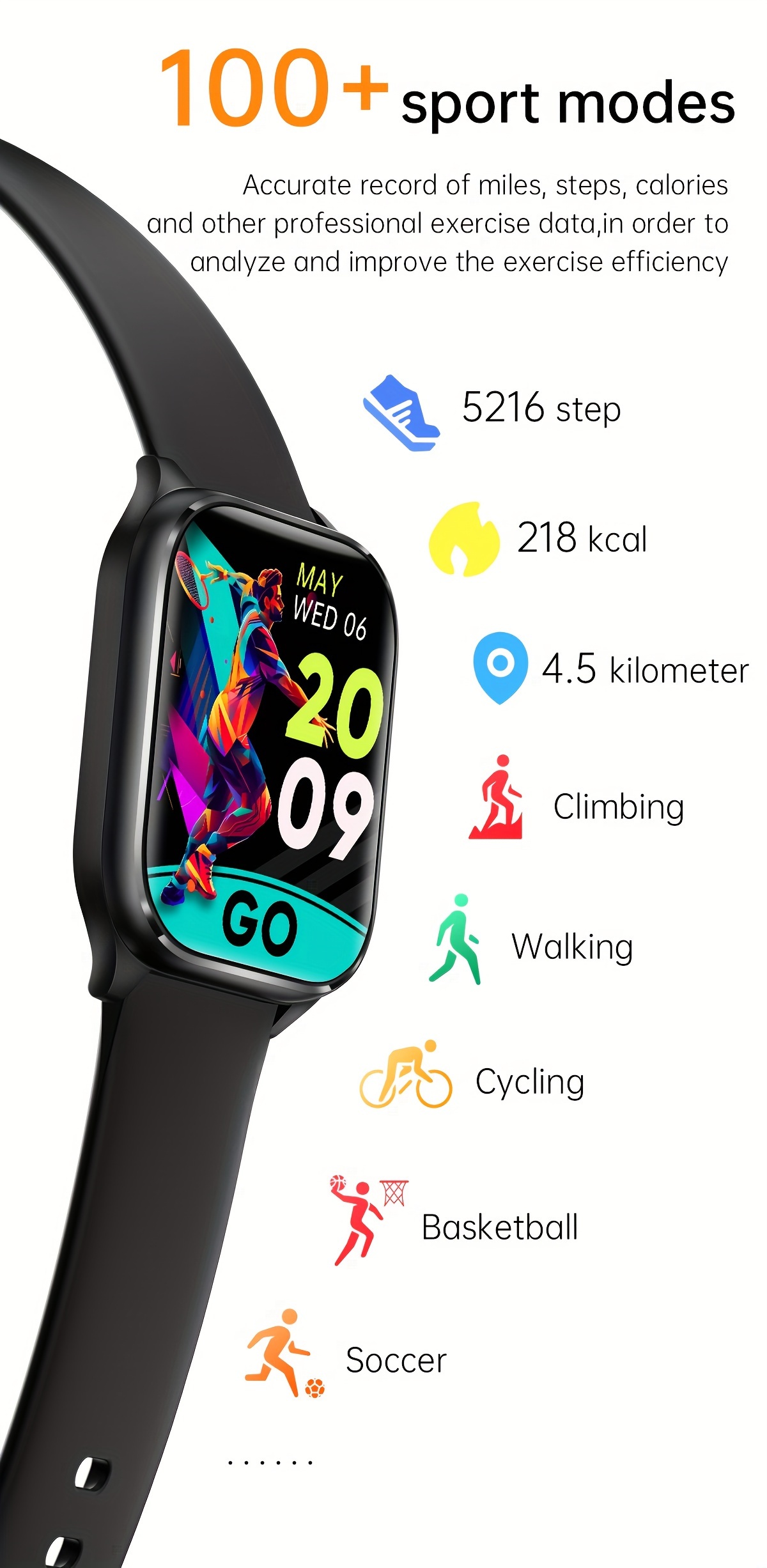 smart watch for women men 1 85 hd display ai voice assistant 100 sports modes call function activity calorie counter weather forecast ios android compatible magnetic charging details 6