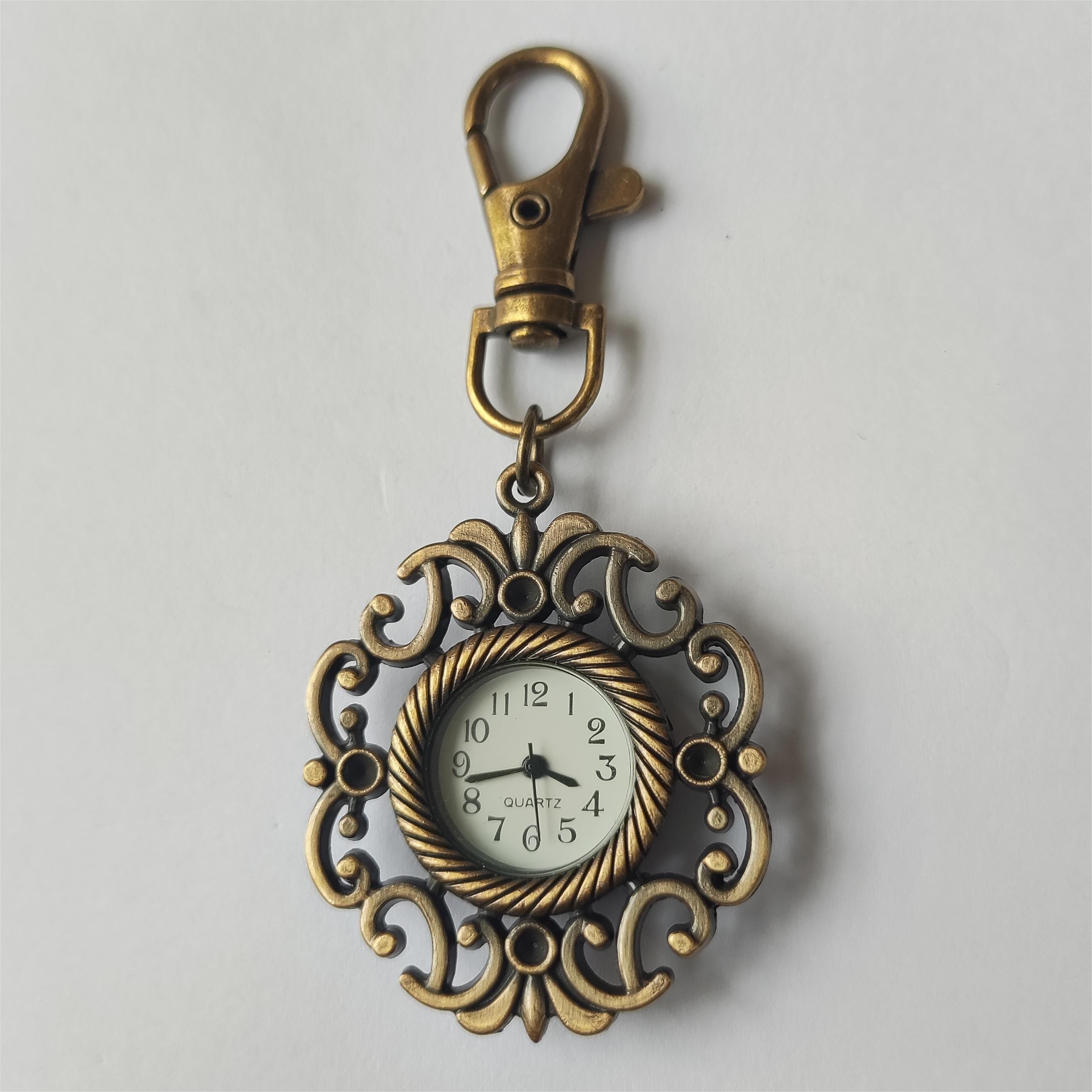 vintage watch hollow novelty bronze key chain creative quartz watch trend pendant bag accessories details 2