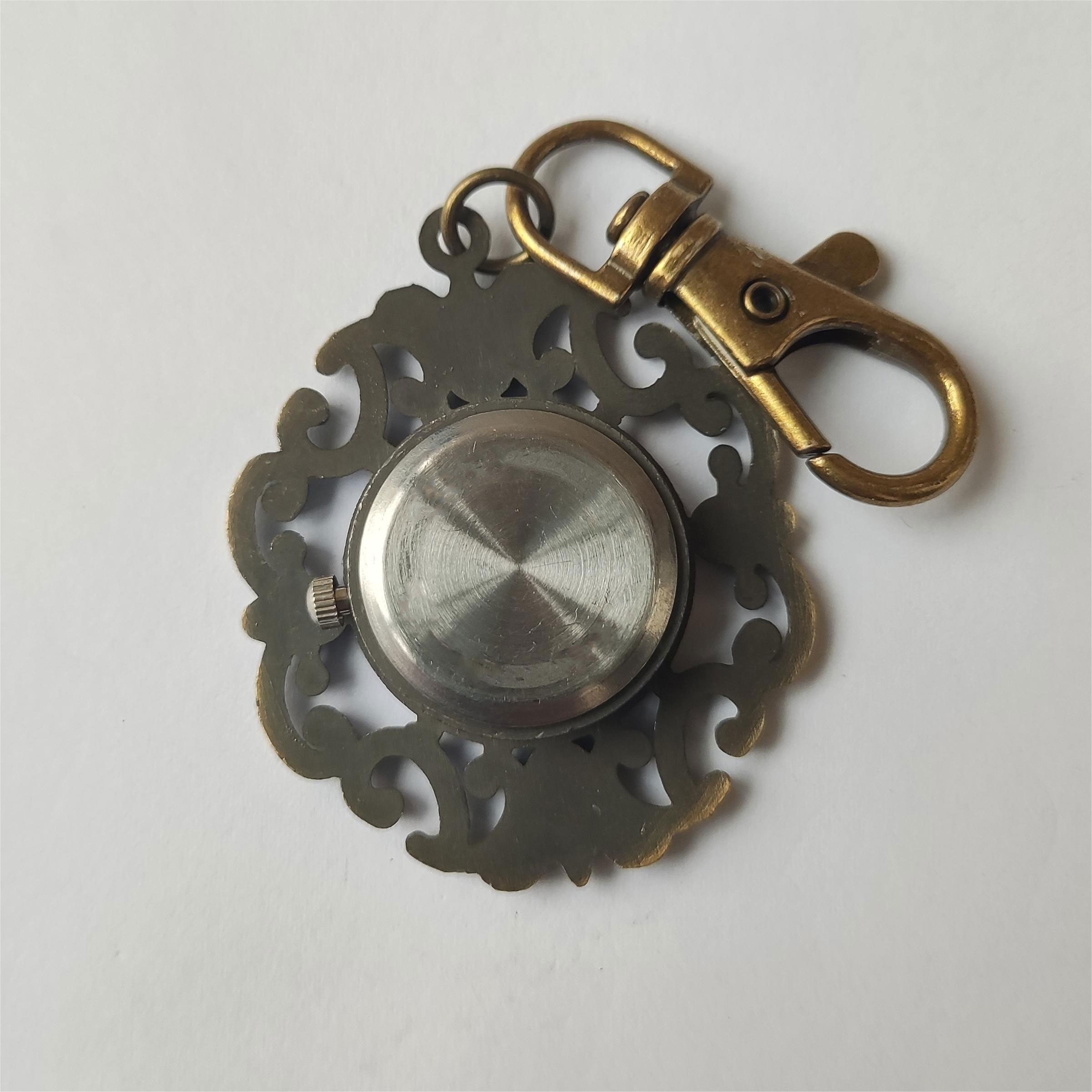 vintage watch hollow novelty bronze key chain creative quartz watch trend pendant bag accessories details 4
