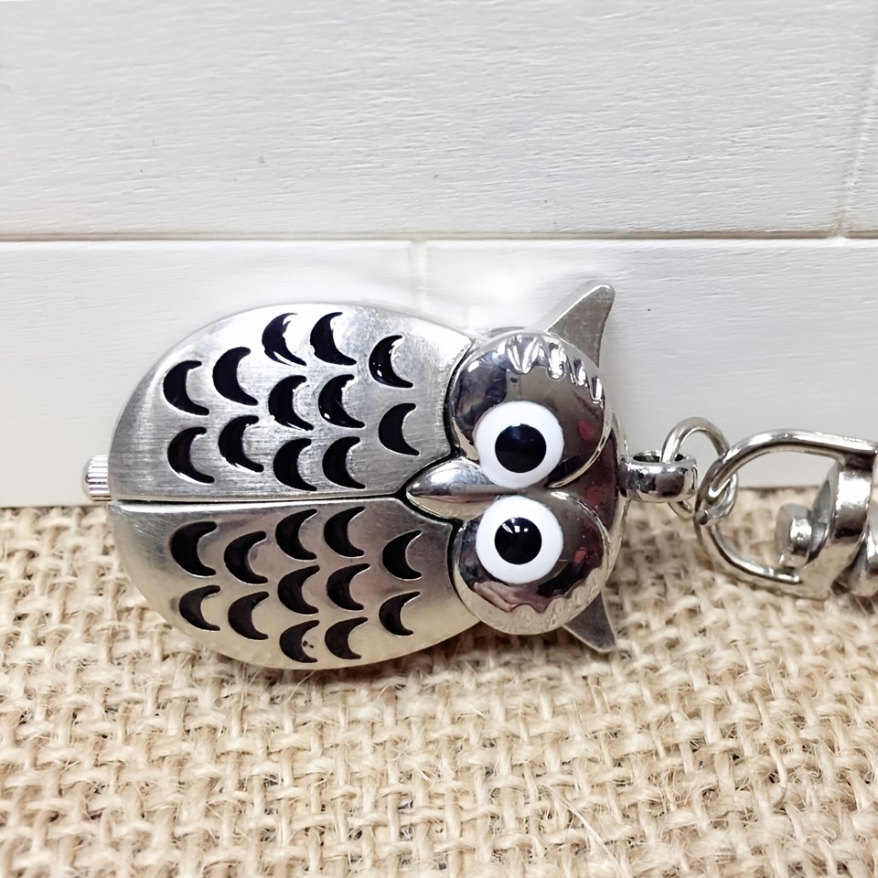 colorful cute owl pocket watch novelty hanging chain quartz watch vintage pendant bag accessories birthday gift details 2