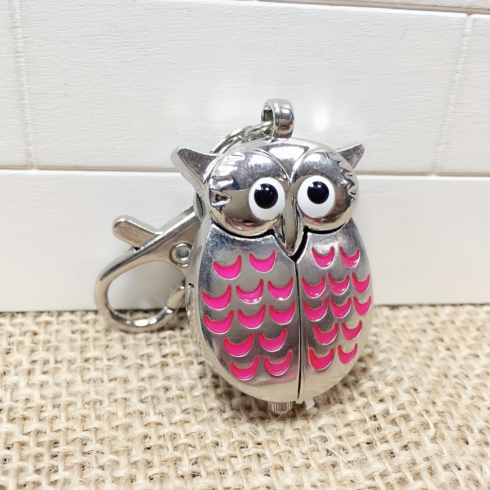 colorful cute owl pocket watch novelty hanging chain quartz watch vintage pendant bag accessories birthday gift details 5