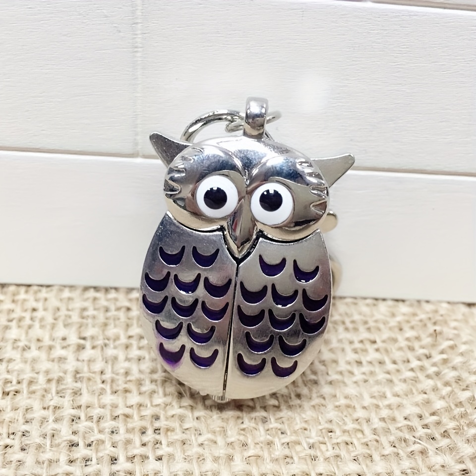 colorful cute owl pocket watch novelty hanging chain quartz watch vintage pendant bag accessories birthday gift details 6