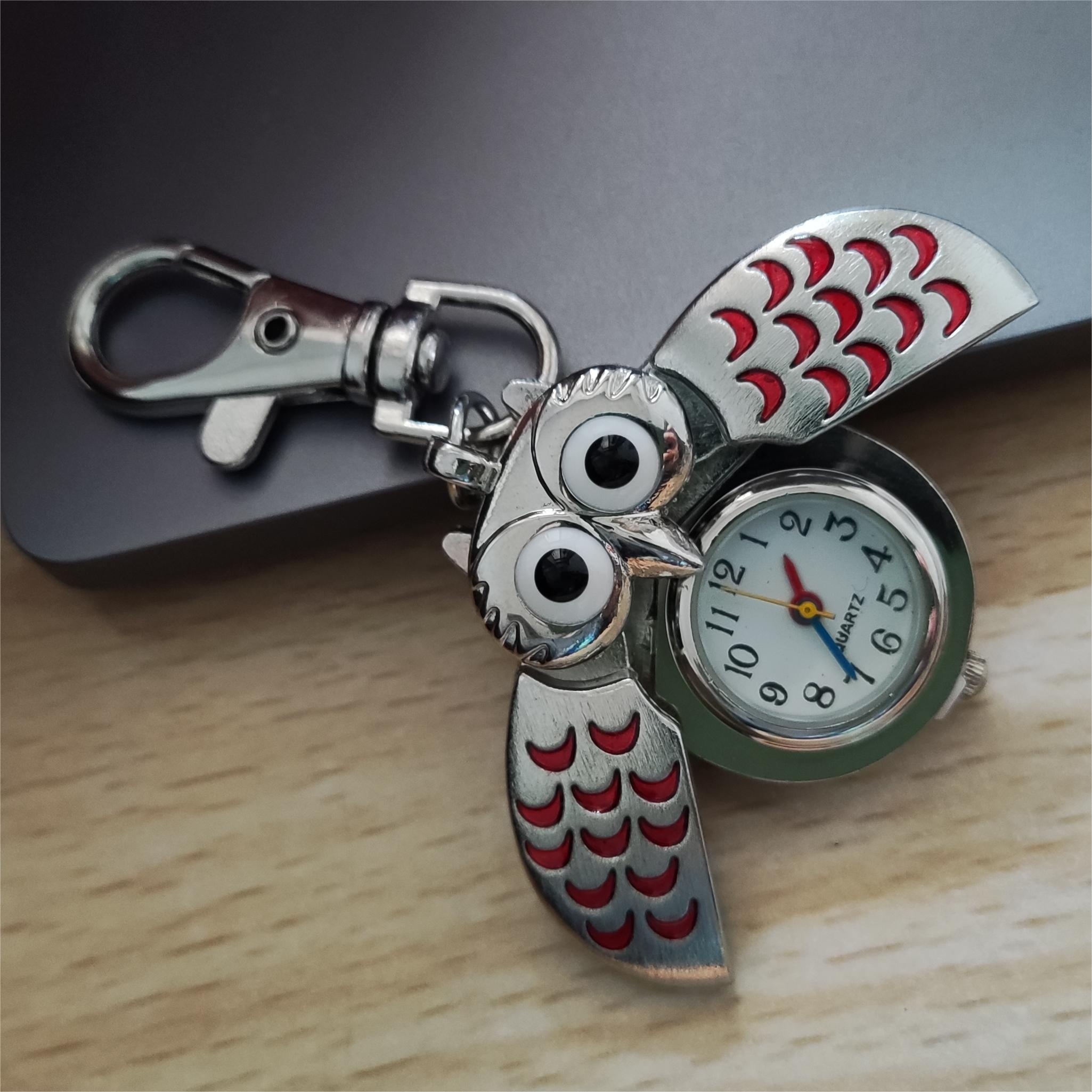 colorful cute owl pocket watch novelty hanging chain quartz watch vintage pendant bag accessories birthday gift details 7