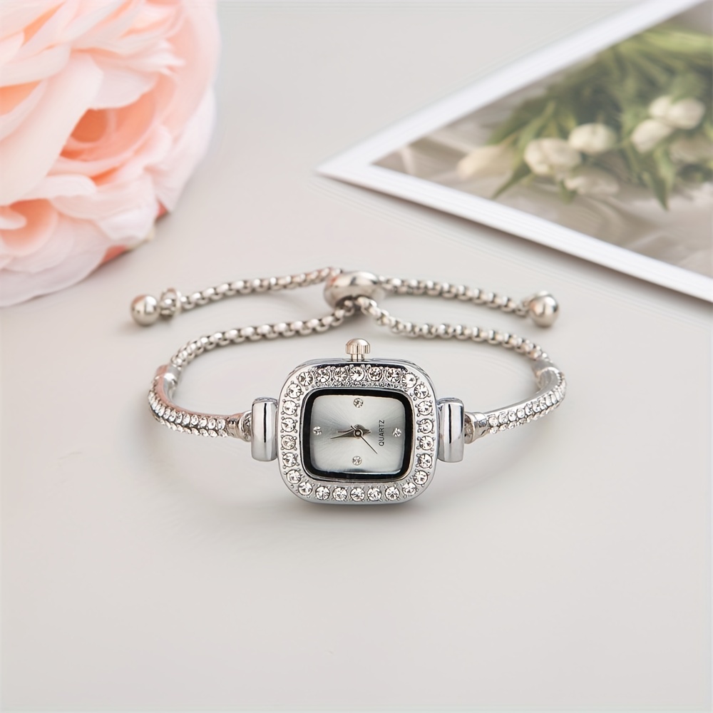 womens bracelet watch cute pointer quartz watch luxury rhinestone analog stainless steel wrist watch details 0