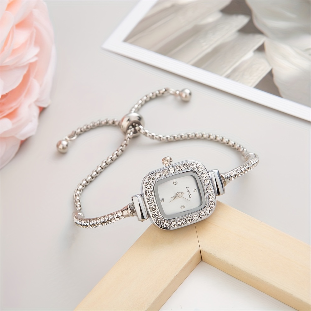 womens bracelet watch cute pointer quartz watch luxury rhinestone analog stainless steel wrist watch details 1
