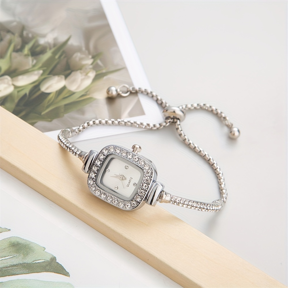 womens bracelet watch cute pointer quartz watch luxury rhinestone analog stainless steel wrist watch details 2