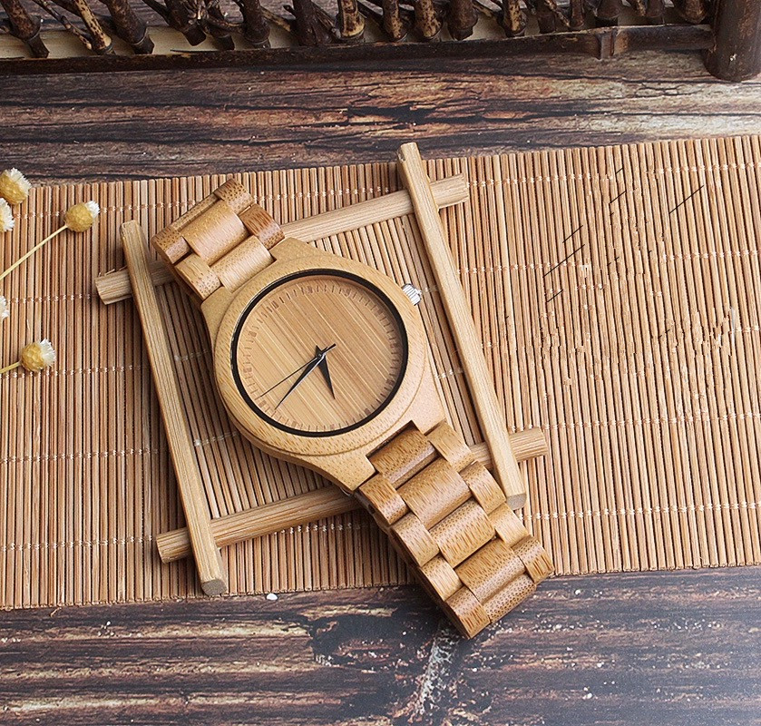 bamboo wooden quartz luminous pointer casual sports quartz watch gift for men details 1