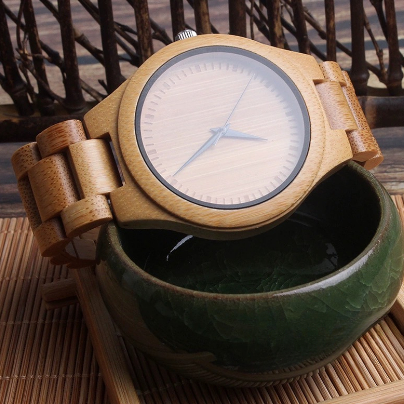 bamboo wooden quartz luminous pointer casual sports quartz watch gift for men details 2