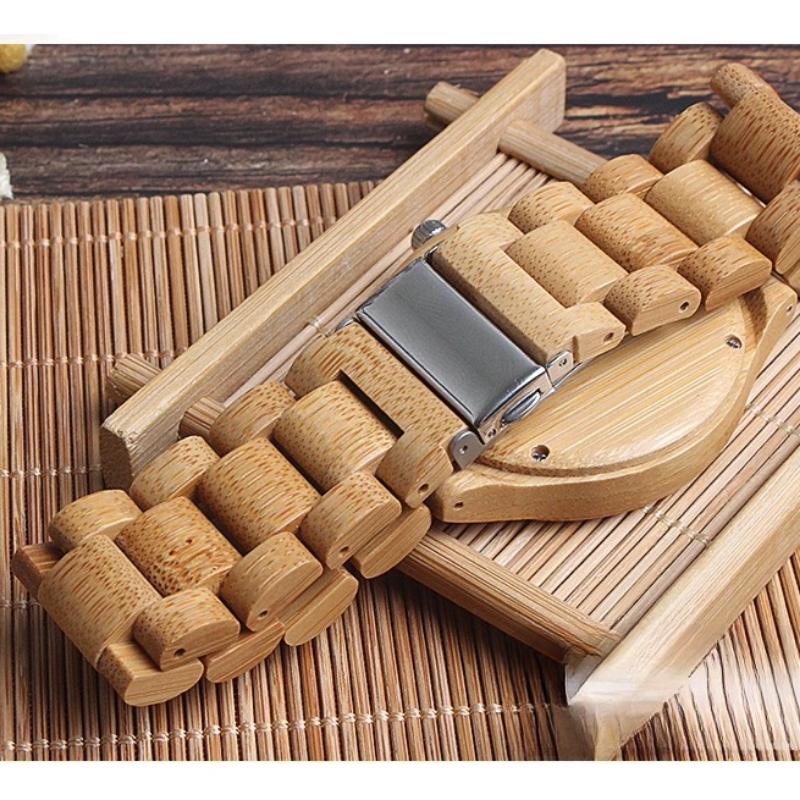 bamboo wooden quartz luminous pointer casual sports quartz watch gift for men details 3