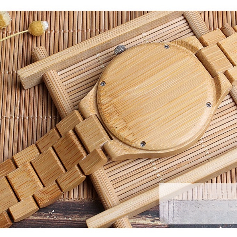 bamboo wooden quartz luminous pointer casual sports quartz watch gift for men details 4