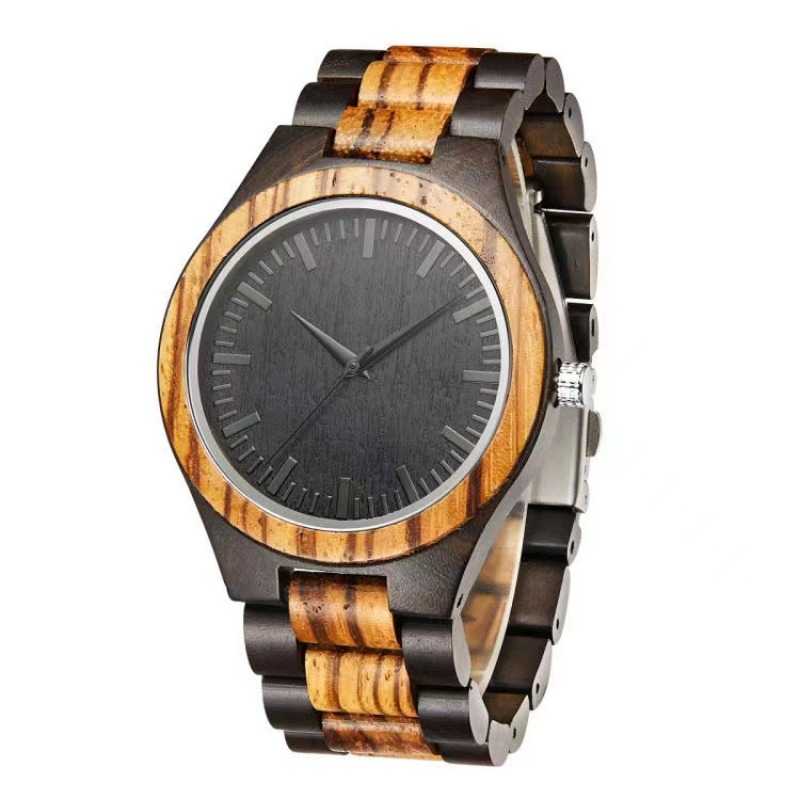 vintage mens zebra wood quartz watch fathers day gift natural zebra wood calendar quartz watch details 0