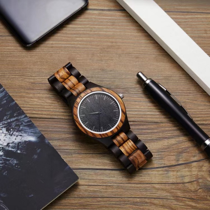 vintage mens zebra wood quartz watch fathers day gift natural zebra wood calendar quartz watch details 2