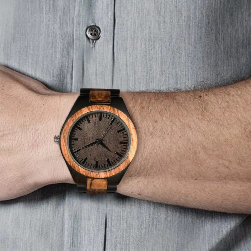 vintage mens zebra wood quartz watch fathers day gift natural zebra wood calendar quartz watch details 5