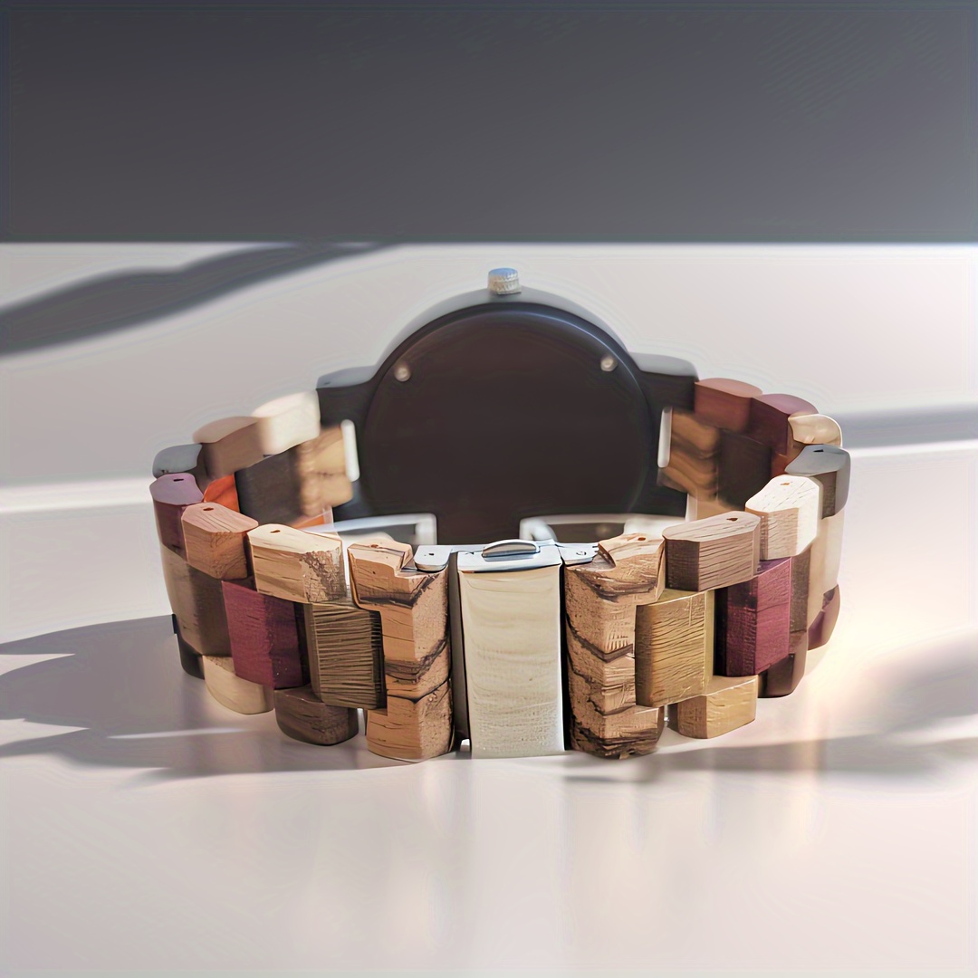 stylish mens quartz watch with colorful wooden dial vintage inspired unique gift for him details 2