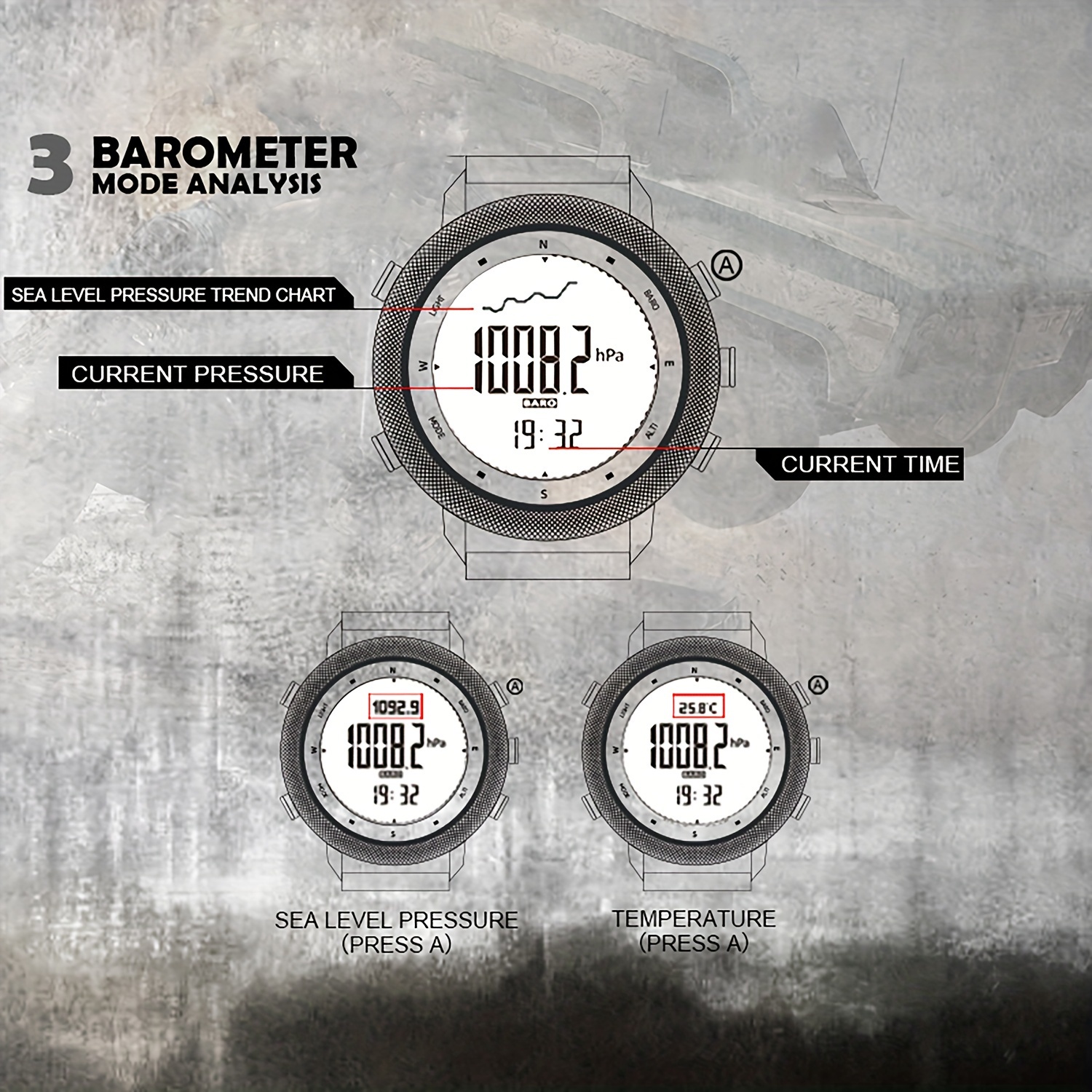 sports watches for men outdoor survival compass digital watches with soft silicone durable band steps pedometer calories wrist watch details 3