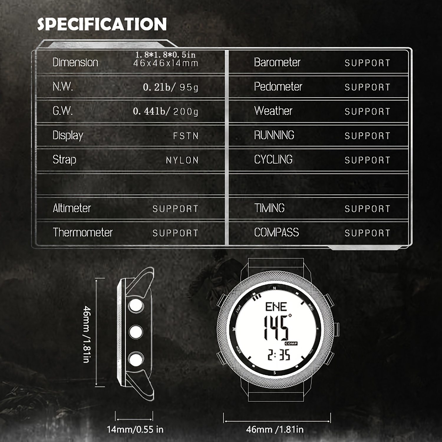 sports watches for men outdoor survival compass digital watches with soft silicone durable band steps pedometer calories wrist watch details 5