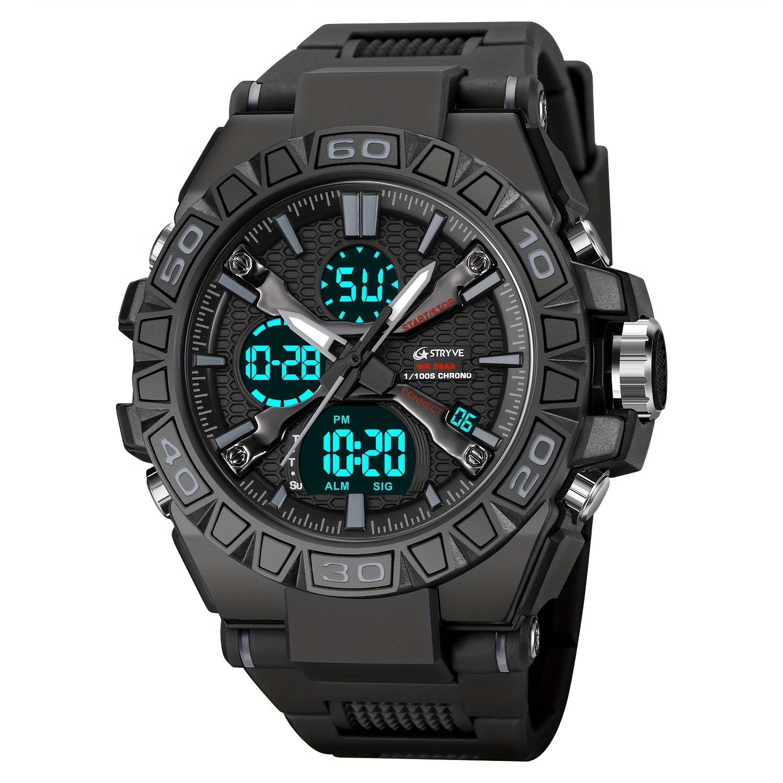 mens 5atm digital analog dual displaying sports watches details 1