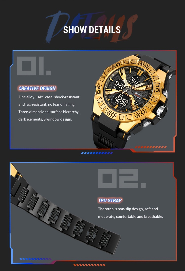 mens 5atm digital analog dual displaying sports watches details 7